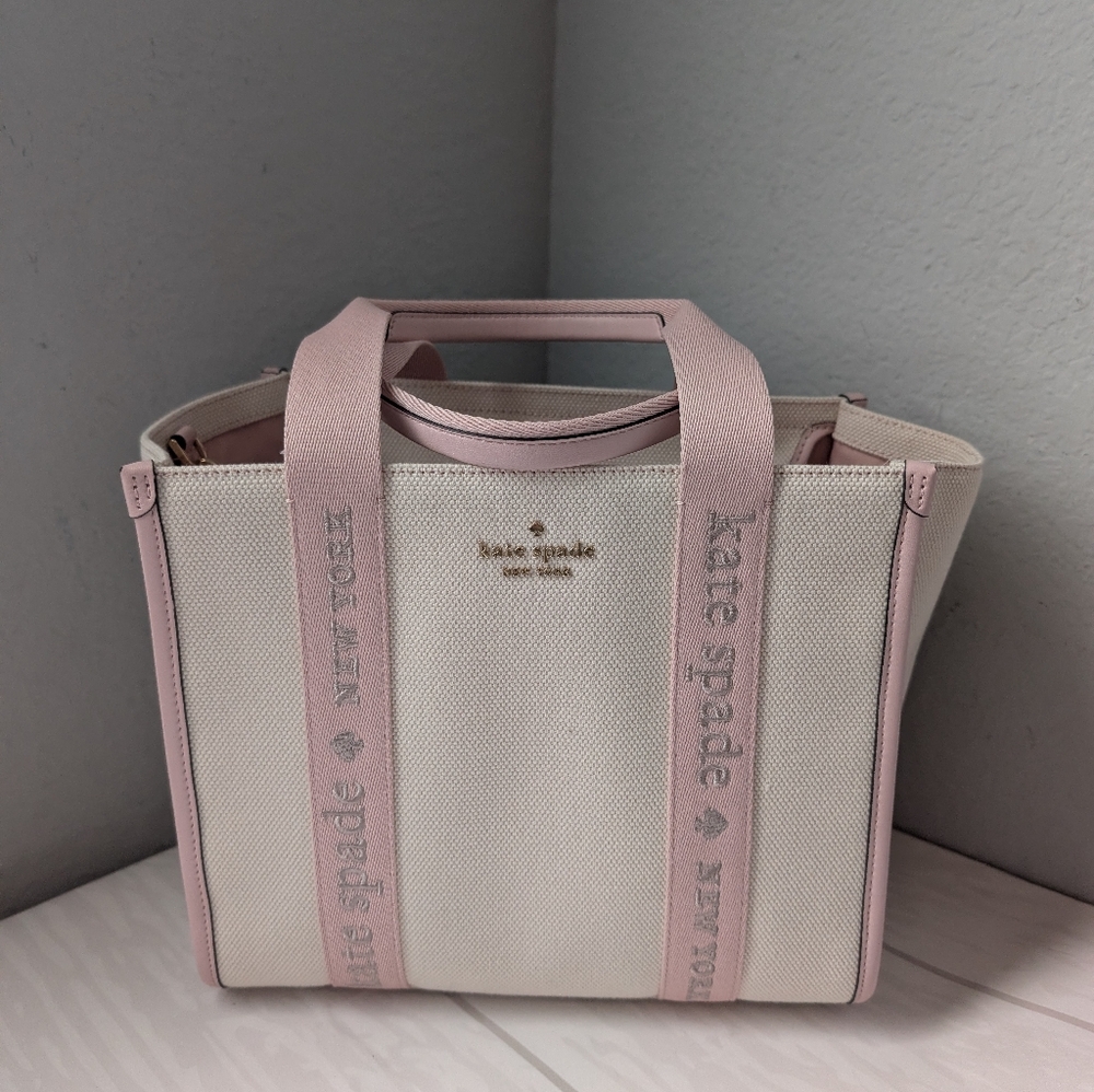 NWT Kate Spade KG767 Kip Small Canvas Small Tote Crossbody Rose Smoke